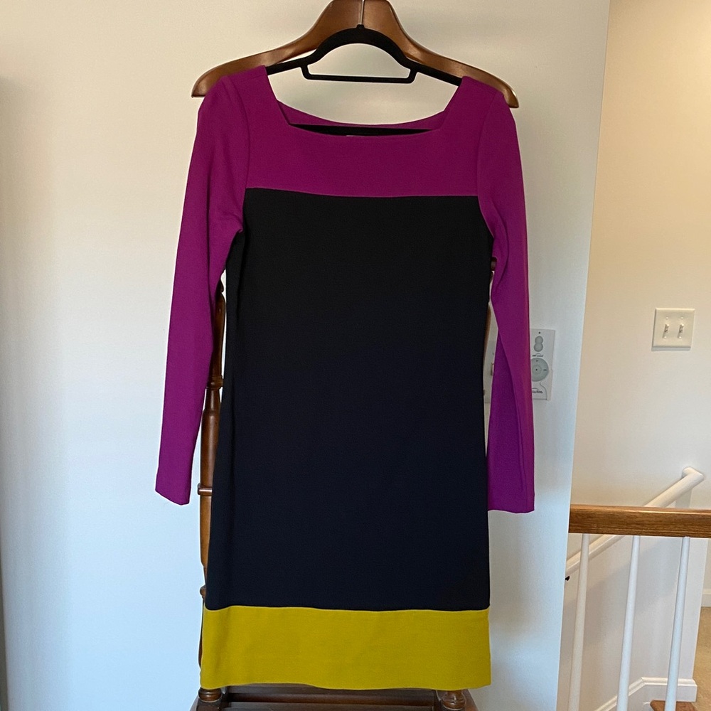 Milly Purple, Black, and Yellow Long Sleeve Dress